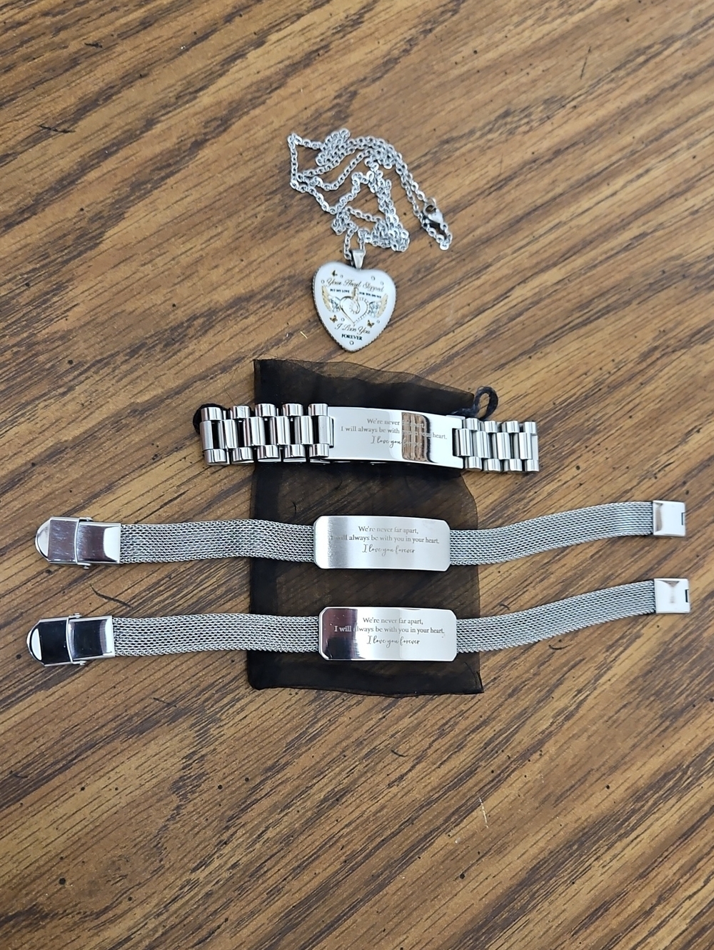 Stainless Steel Memorial Bracelets And Necklace - Engraved Plate